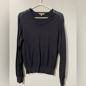 Burberry Navy Blue Sweater with shoulder Check epaulettes. Size Small.